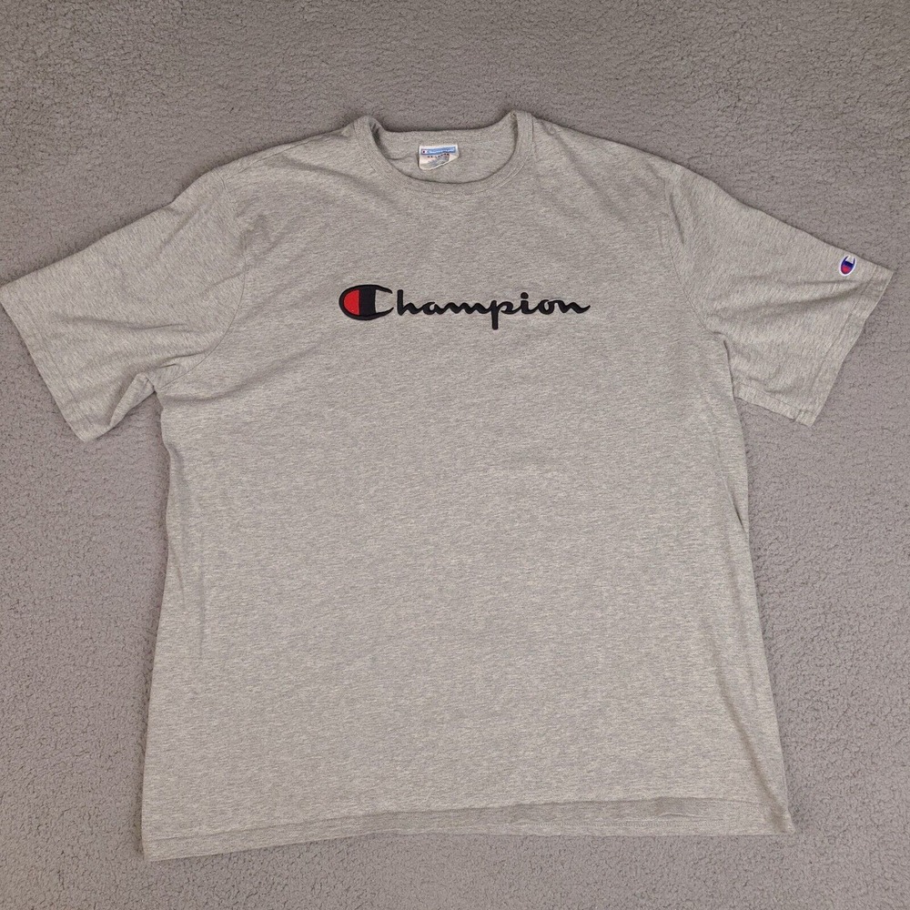 Champion T-Shirt Mens 3XL Gray Embroidered Script Logo Short Sleeve - Picture 1 of 11
